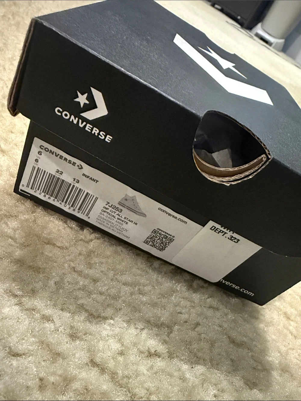 Converse Toddler White High-Top Sneakers with Red Stripe (box included)